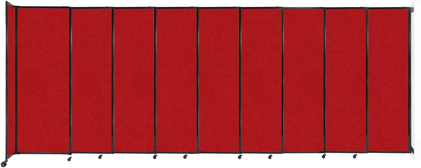 Wall-Mounted Sliding StraightWall Room Divider | Adjustable Widths | Locking Wheels | Room Separator | Up to 19'9" Wide x 7'6" Tall Red Fabric Panels