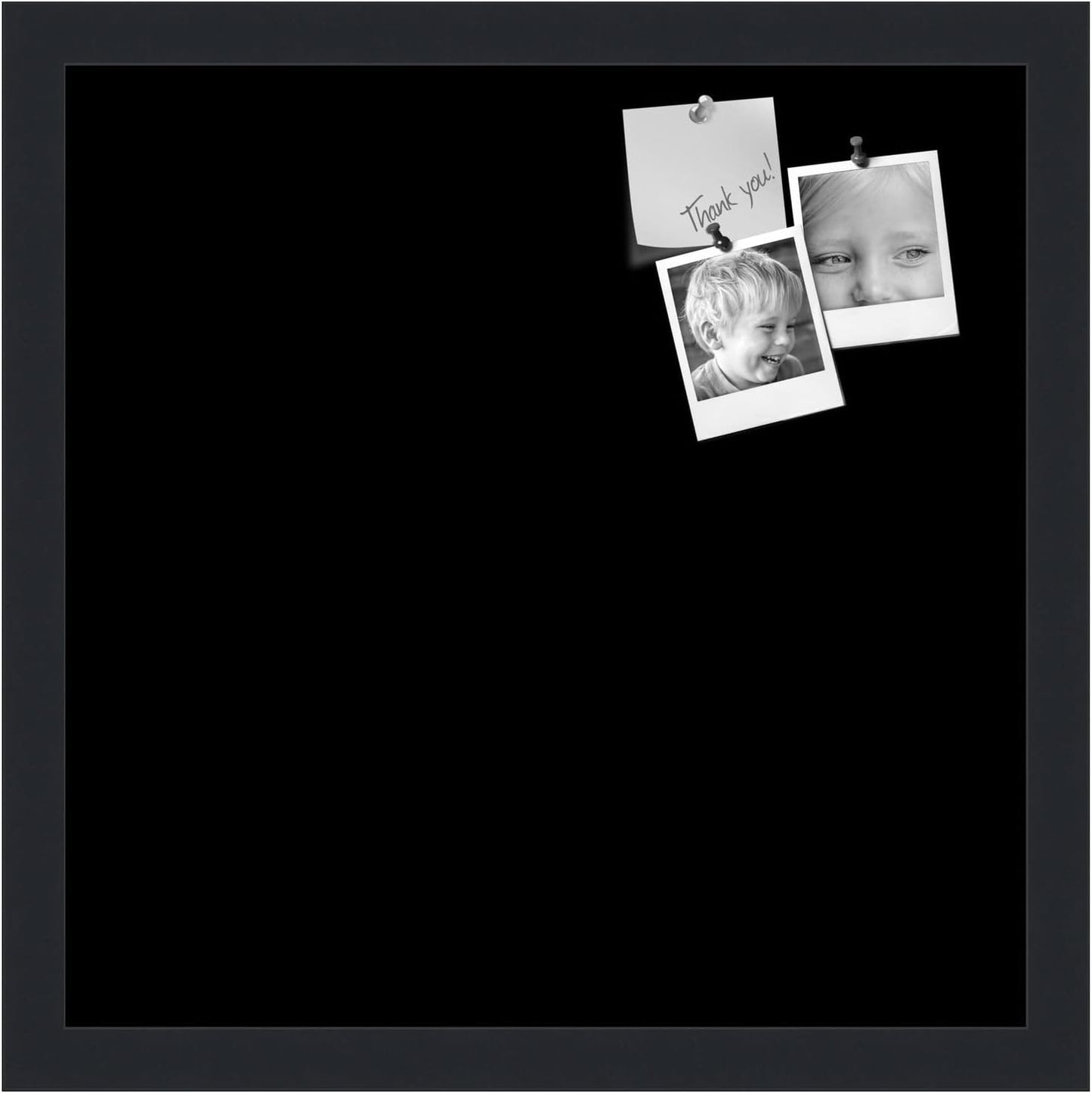 PinPix 15x15 Inch Cork Bulletin Board. This Decorative Framed Pin Board Comes with Solid Black Design and a Satin Black Frame. Ideal for Home Office Decor or Message Board (PinPix-622)