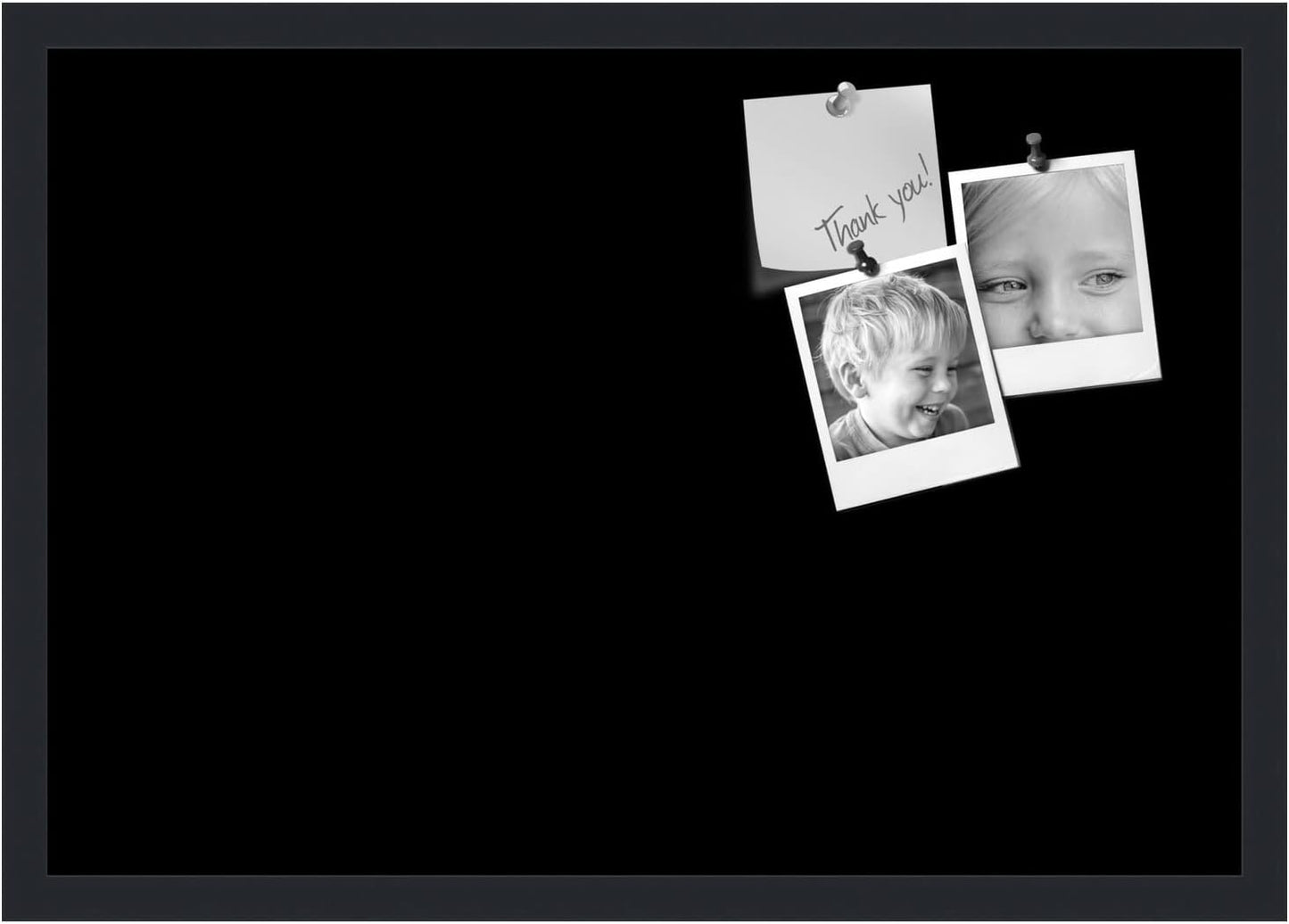 PinPix 26x18 Inch Cork Bulletin Board. This Decorative Framed Pin Board Comes with Solid Black Design and a Satin Black Frame. Ideal for Home Office Decor or Message Board (PinPix-622)