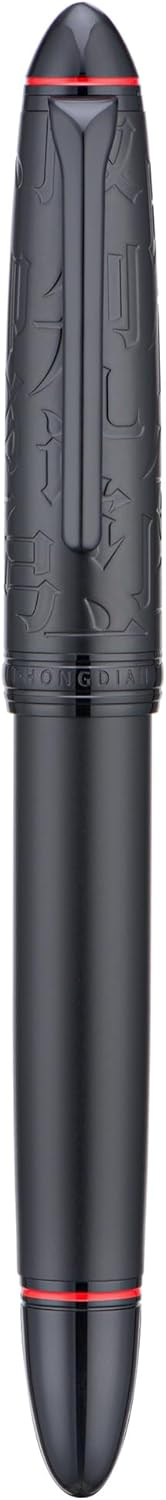 Hongdian N6 Black Metal Resin Piston Fountain Pen Black Long Blade Nib Classic Pen, Includes Metal Box Writing Pen