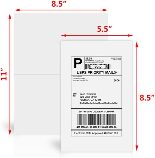 9527 Product Half Sheet Self Adhesive Shipping Labels for Laser & Inkjet Printers White Blank,2 Labels per Sheet (300 Lables)