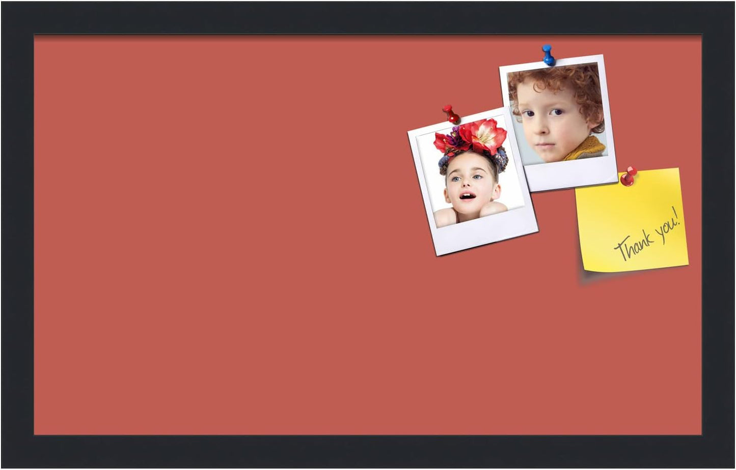 PinPix 20x12 Inch Cork Bulletin Board. This Decorative Framed Pin Board Comes with Crimson Pastel Design and a Satin Black Frame. Ideal for Home Office Decor or Message Board (PinPix-1807)