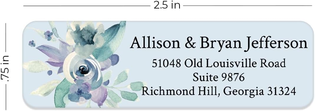 Blue Watercolor Floral Rolled Address Labels / 250 Personalized Return Address Labels/Designer Address Stickers in Elegant Plastic Dispenser