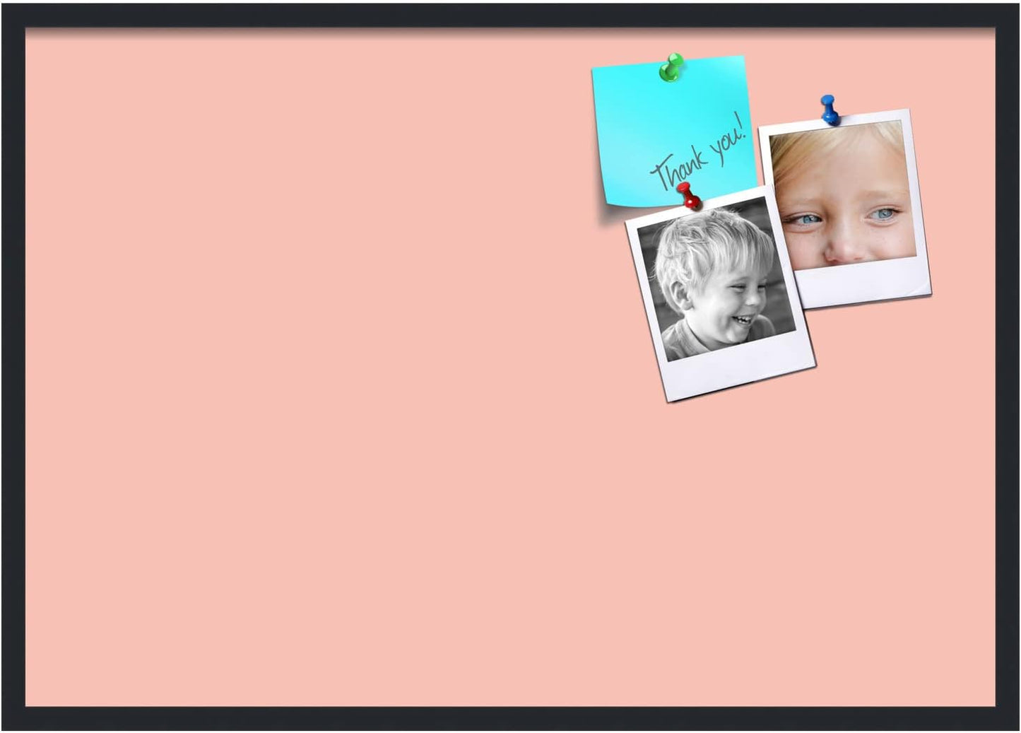 PinPix 40x28 Inch Cork Bulletin Board. This Decorative Framed Pin Board Comes with Pink Pastel Design and a Satin Black Frame. Ideal for Home Office Decor or Message Board (PinPix-1813)