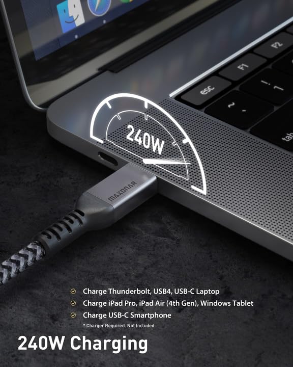 Maxonar [3.3Ft] Thunderbolt 4 Cable, 240W Thunderbolt Cable 40Gbps Sync 8K/5K@60Hz Display and for Thunderbolt 4, Thunderbolt 3, USB4, and USB-C Devices