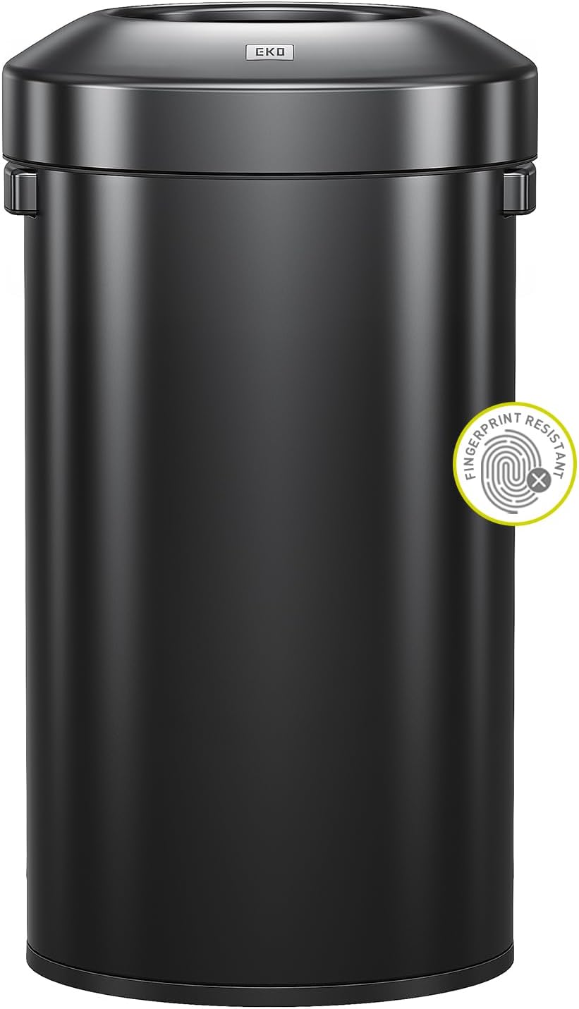 EKO Urban 32 Gallon Round Black Stainless Steel Open Top Waste Bin, Tall Commercial Trash Can for Indoor/Outdoor, Extra Large Metal Garbage Bin for Office, Restaurant, Restroom,120L