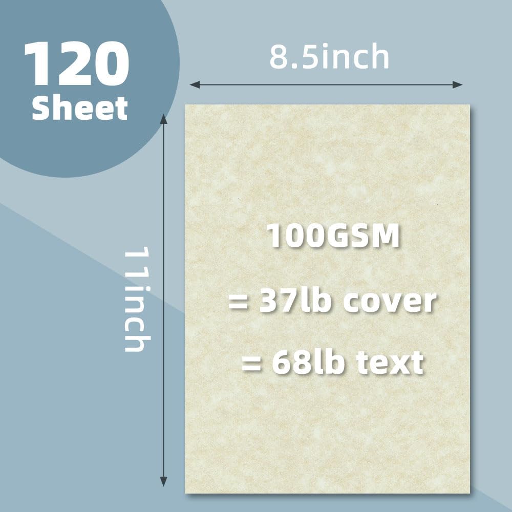 120 Sheets Parchment Paper for Certificates, 8.5" x 11", 100 GSM Double-Sided Stationery Paper for Resumes & Diplomas, Printer-Friendly (Ivory)