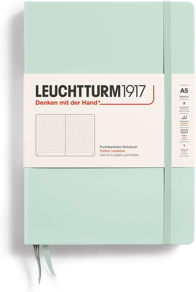 LEUCHTTURM1917 - Notebook Hardcover Medium A5-251 Numbered Pages for Writing and Journaling (Mint Green, Dotted)