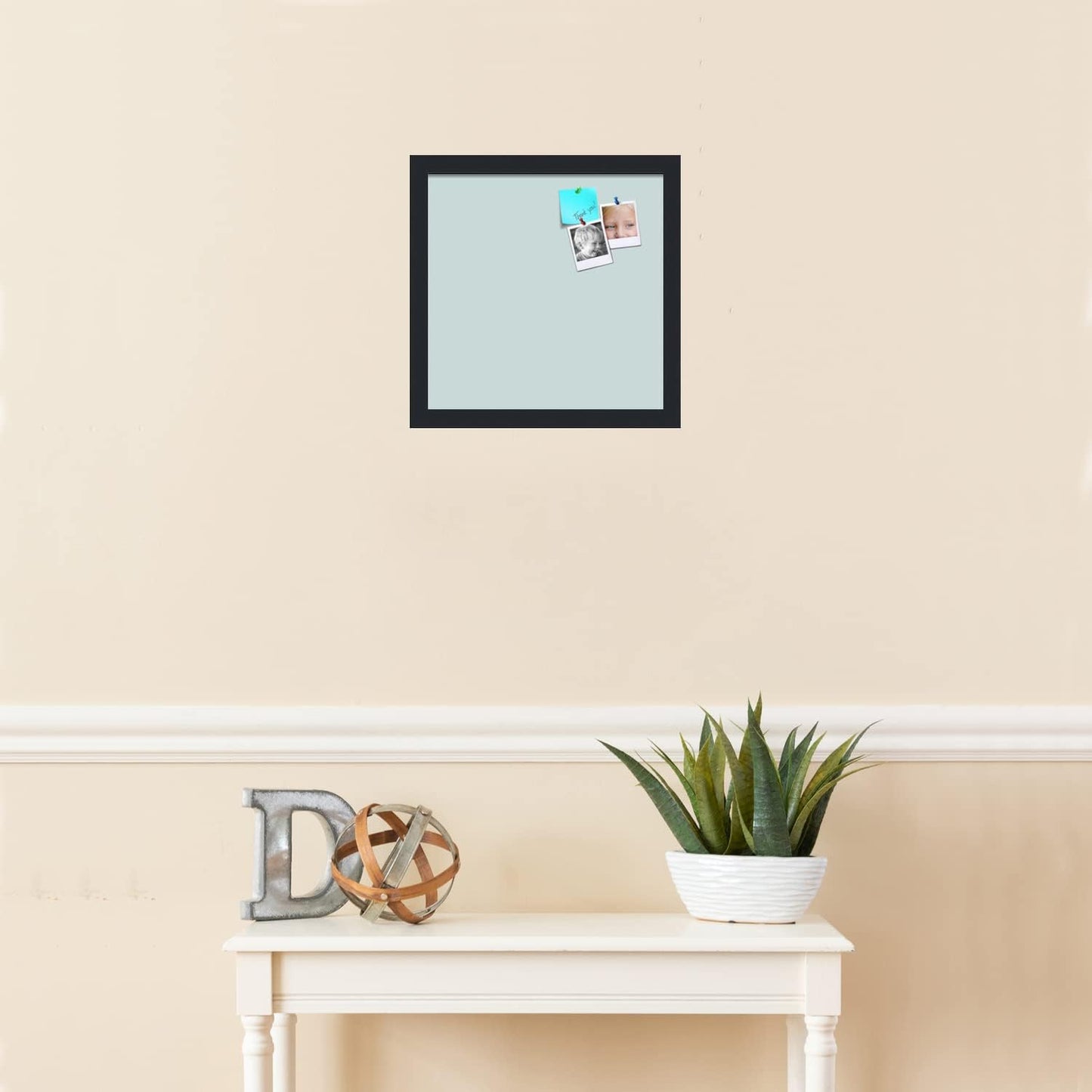 PinPix 13x13 Inch Cork Bulletin Board. This Decorative Framed Pin Board Comes with Soft Blue Design and a Satin Black Frame. Ideal for Home Office Decor or Message Board (PinPix-1814)