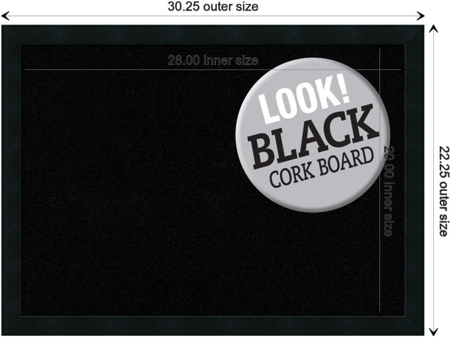 Amanti Art Black Cork Board for Wall, 22x30 Vision Board with Black Wood Frame, Medium Corkboard Office Decor for Home Organization, Modern Contemporary Corkboard Pinboard to display items for home