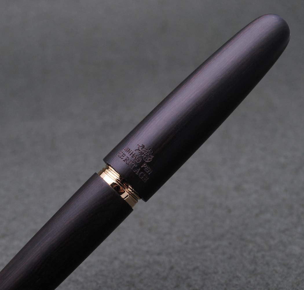 JINHAO 9056 Natural Wood Fountain Pen Handmade Ink Pen (Ebony Wood, Fine Nib 0.5mm)