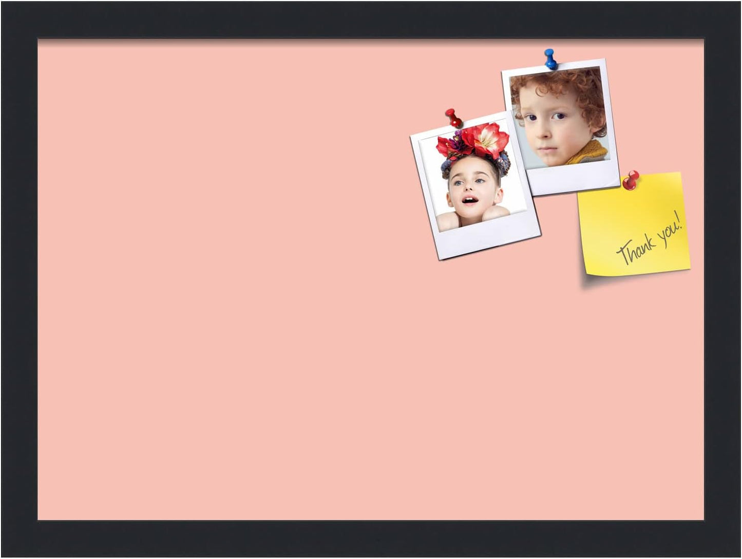 PinPix 18x13 Inch Cork Bulletin Board. This Decorative Framed Pin Board Comes with Pink Pastel Design and a Satin Black Frame. Ideal for Home Office Decor or Message Board (PinPix-1813)