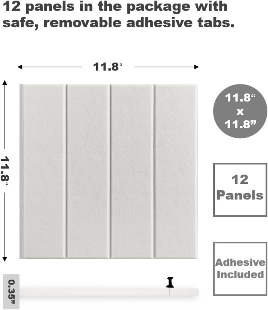 Large Cork Board Alternative - 12-Pack Felt Wall Tiles with Safe Removable Adhesive Tabs, Cork Wall Tiles Bulletin Board Home Office Essentials - Warm White