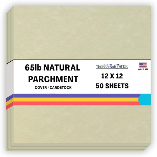 50 Natural Parchment 65lb Cover Paper Sheets 12 X 12 Inches Cardstock Weight Colored Sheets 12" X 12" (12X12 Inches) Scrapbook Album|Cover Size - Printable Old Parchment Semblance