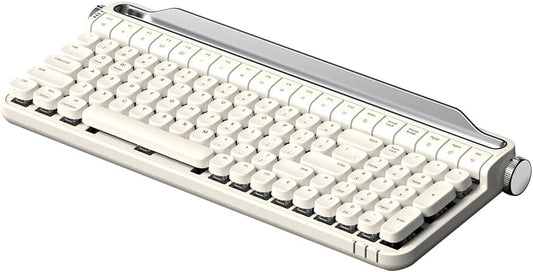 ACTTO B705 Retro Typewriter Keyboard Bluetooth,Vintage Mechanical Keyboard with Tablet Stand,LED Backlight 100 Keys Gaming Keyboard for Windows/macos/iOS/Android,Blue Switch (Ivory Butter)
