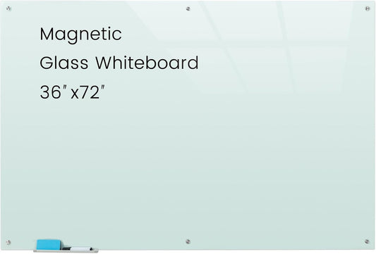 Glass Magnetic White Board - 72 x36 Inches Dry Erase Whiteboard for Wall, Frameless Wrting Board for Display, Large Wall Mounted Glass Board for School, Office and Home