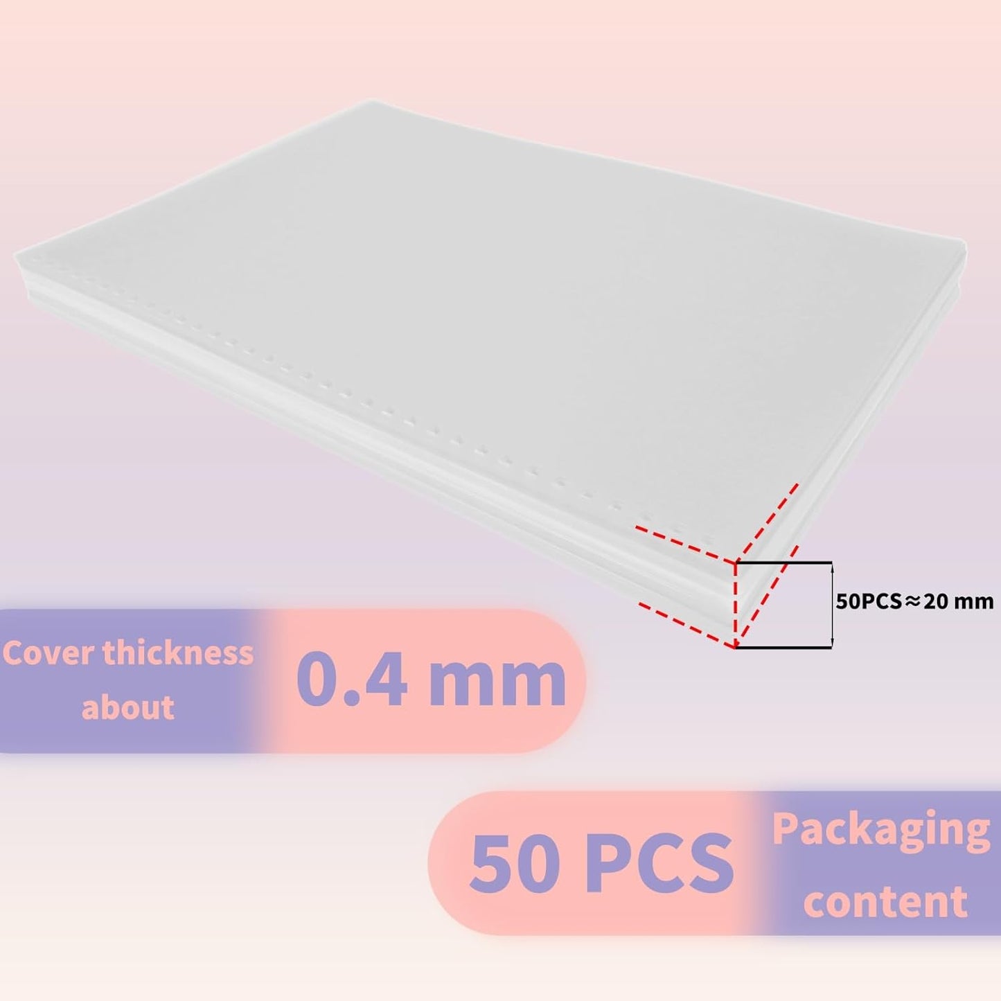 Rayson Pre-Punched PP Plastic Binding Cover, Frosted Finish, 32 Square Holes, Letter Size 8-1/2 × 11 Inches Matte Binding Cover - 50/Pack