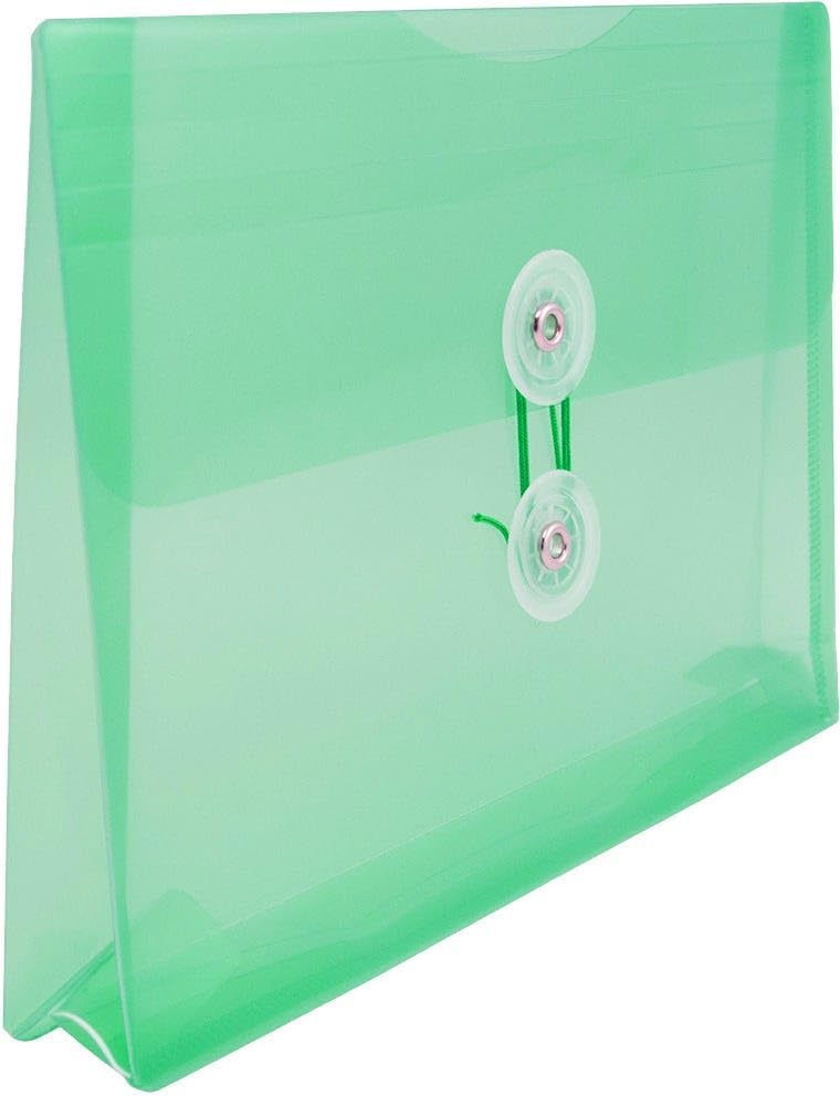 JAM PAPER Plastic Envelopes with Button & String Tie Closure - Index Size - 5 1/2 x 7 1/2 - Green - 3/Pack