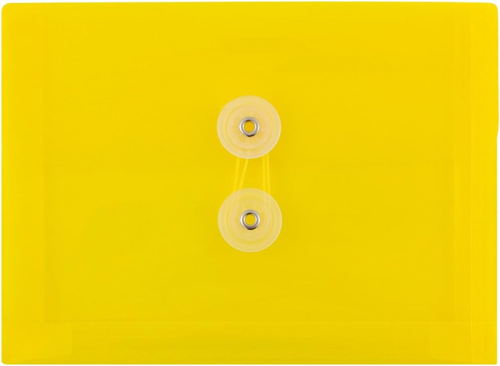 JAM PAPER Plastic Envelopes with Button & String Tie Closure - Index Size - 5 1/2 x 7 1/2 - Yellow - 12/Pack