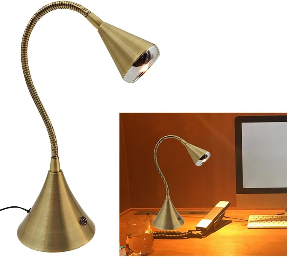 HomeFocus Desk Lamp,Bedside Table Lamp,Dimmable Task Light,Flexible Gooseneck Lamp,3-Touch Brightness & Eye-Caring Reading Light,LED Desk Lamp for Home,College Dorm,Reading,Metal,(Gold).