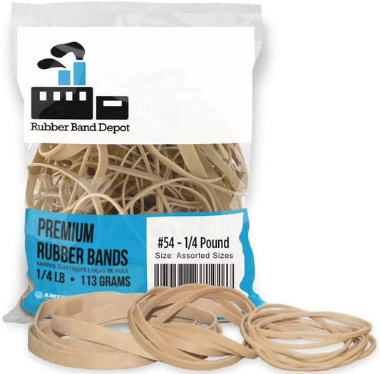 Rubber Band Depot, Size #54, ASSORTED SIZES, Everyday Rubber Bands - 1/4 Pound Bag