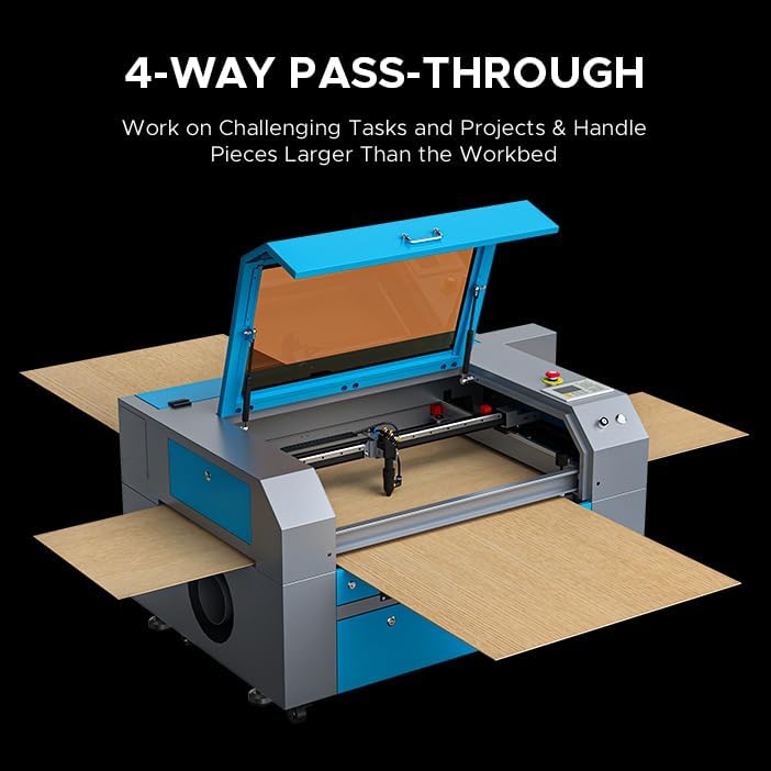 OMTech 90W CO2 Laser Engraver with LightBurn & Water Chiller, 20"x28" Laser Engraving Cutting Machine with 4 Way Pass Through Air Assist Caster Wheel, Commercial Laser Cutter for Wood Glass Acrylic