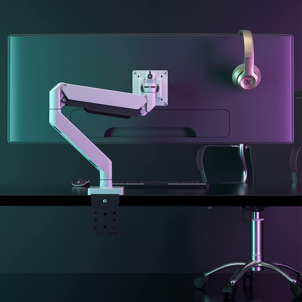 White Ultrawide Single Monitor Arm Heavy Duty Desk Mount Computer Stand for 17 to 45 inch Adjustable Gas Spring Bracket, Screen up to 30lbs with VESA max 100x100mm M7P
