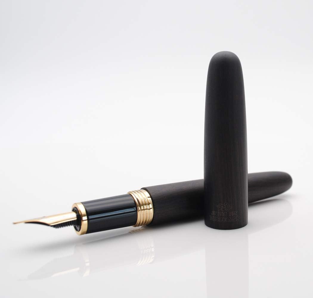JINHAO 9056 Natural Wood Fountain Pen Handmade Ink Pen (Ebony Wood, Medium Nib 0.7mm)