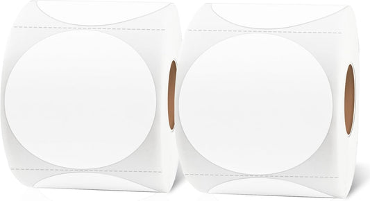 2 Inch Round Thermal Labels, Self Adhesive Circle Waterproof Thermal Labels, Multipurpose Roll Direct Thermal Sticker for DIY Logo Design, 500 Labels/2 Rolls