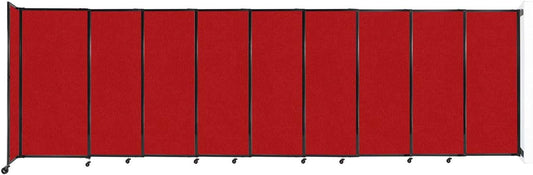 Wall-Mounted Sliding StraightWall Room Divider | Adjustable Widths | Locking Wheels | Room Separator | Up to 19'9" Wide x 6' Tall Red Fabric Panels