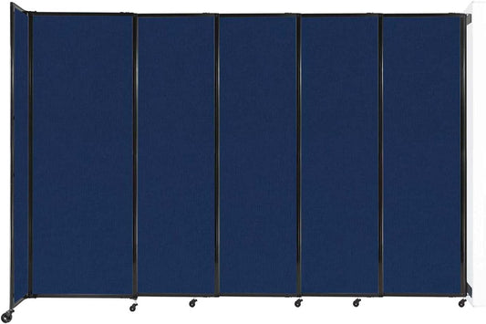 Wall-Mounted Sliding StraightWall Room Divider | Adjustable Widths | Locking Wheels | Room Separator | Up to 11'3" Wide x 7'6" Tall Navy Blue Fabric Panels