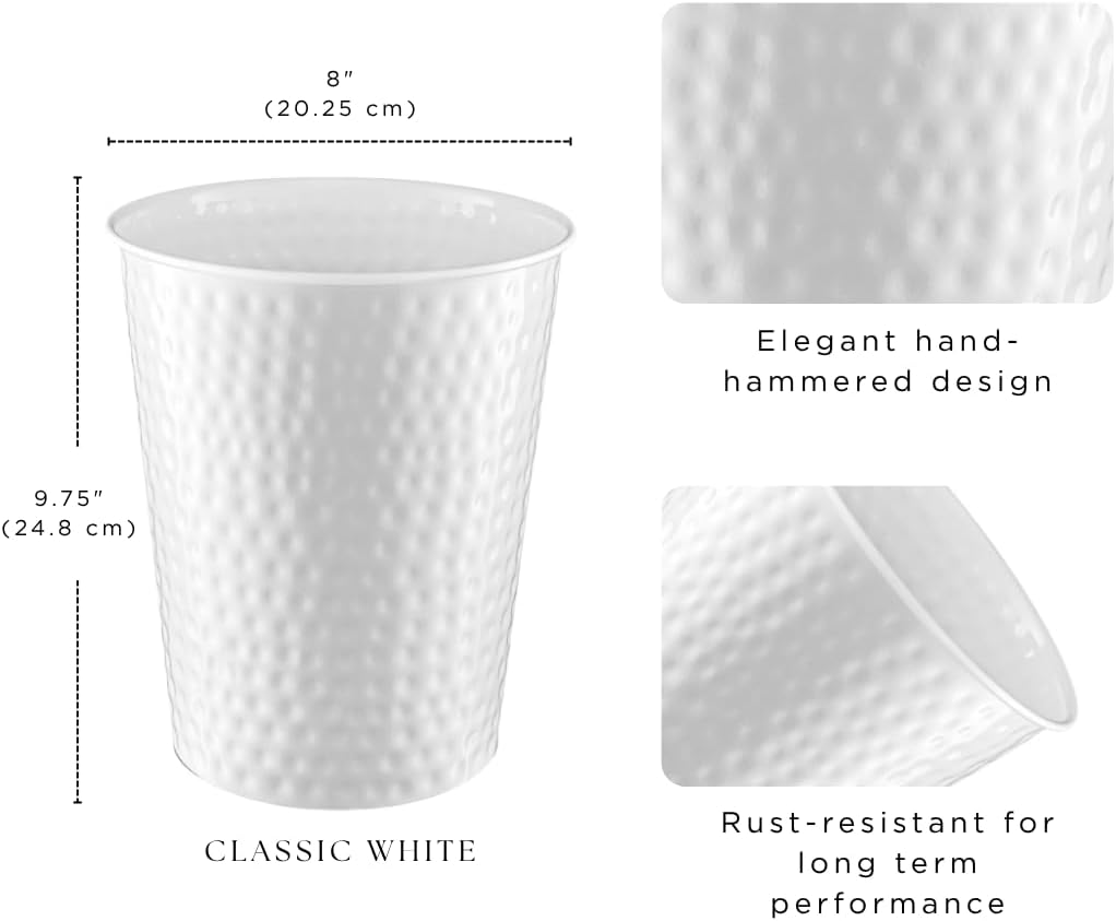 Monarch Abode White Hand Hammered Metal Wastebasket for Home Office Bedroom, Decorative Waste Basket, Modern Bathroom Garbage Can, Durable & Decorative Trash Bin, White Bathroom Trash Can