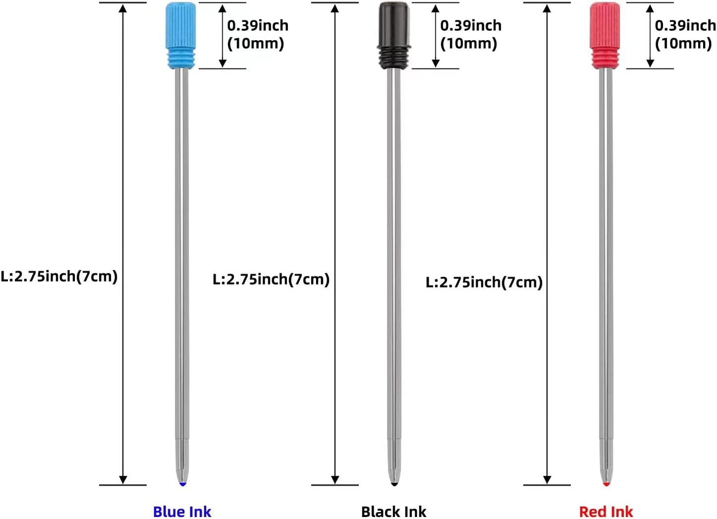 YOUMI Refill 2.75" (20pcs) replaceable ballpoint pen refill, Black ink 1mm midpoint metal refill (Black refill)