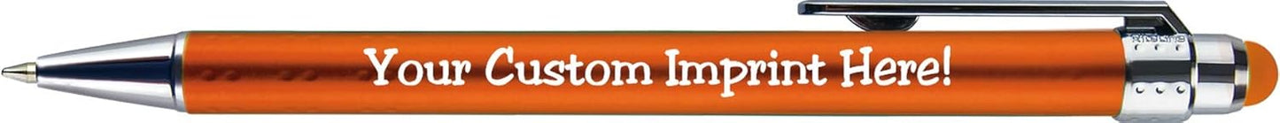 Personalized Pens with Stylus Tip -Bright Vibes- Click action - Custom - Black writing - Printed Name pens - Imprinted with Your Logo or Message - FREE PERSONALIZATION - 12 Pens/Box (Orange)