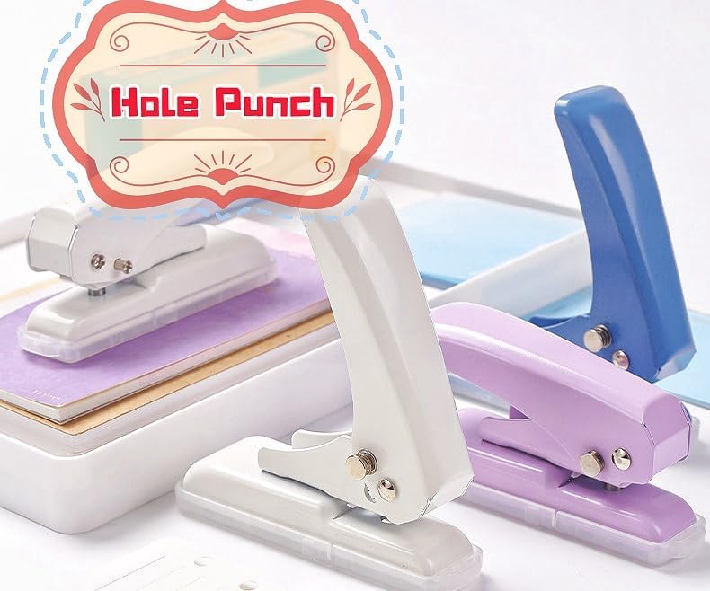 Single Hole Punch, 40 Sheets Punch Capacity Hole Puncher Heavy Duty Hole Puncher Single Small Hole Punch One Hole Puncher for Crafts Paper Cards Tags Scrapbook-1/4 inch Hole, White