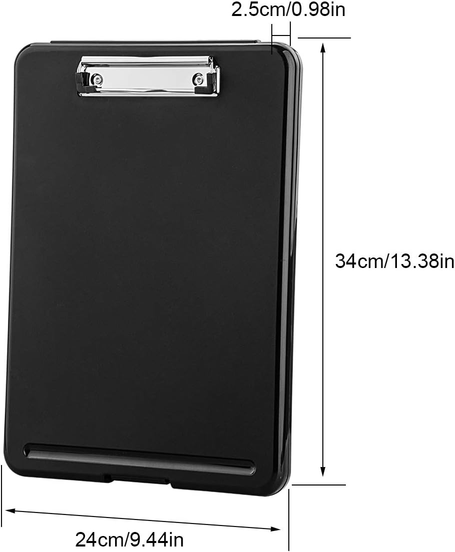 ZCZN Plastic A4 Form Storage Box Case, Black Clipboard Case, Suitable for School, Utility, Industrial Office, Medical Personnel, Set of 2