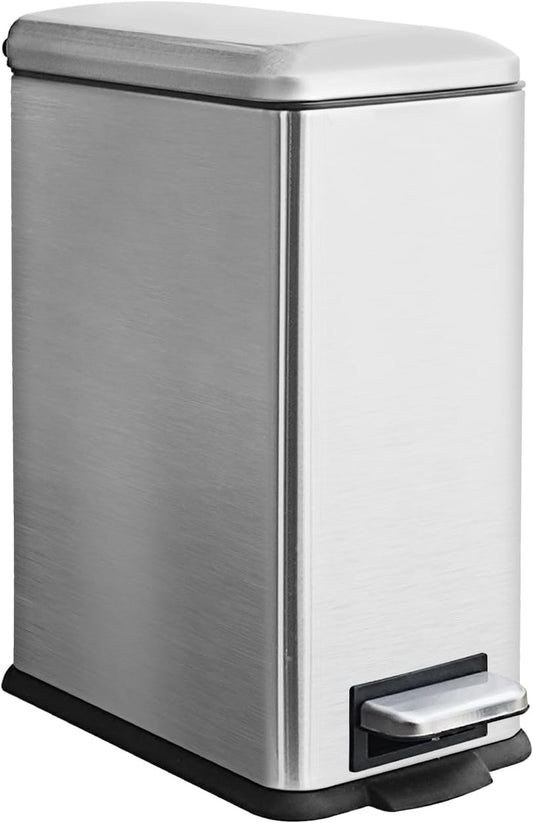 Rubbish Bin with Lid, 10 L, Stainless Steel Waste Bin, Bathroom, Pedal Bin, Stainless Steel for Bathroom, Bedroom and Office