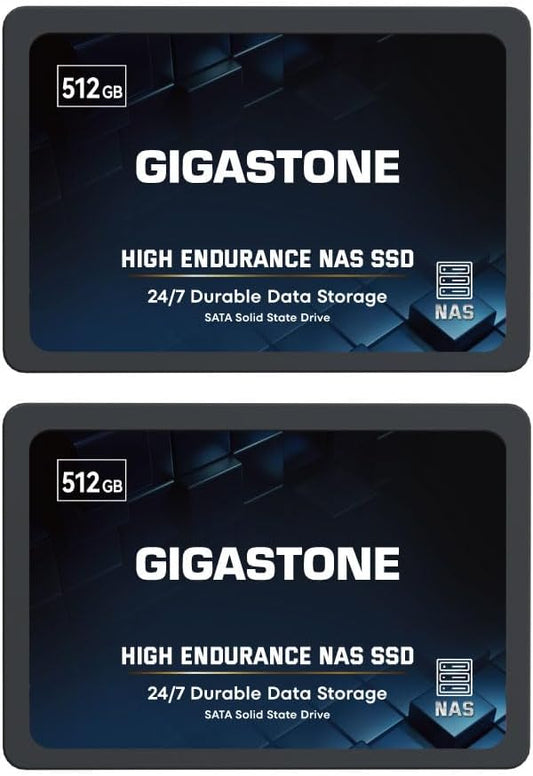 Gigastone 512GB NAS SSD Drive (2-Pack) 24/7 Durable TLC High Endurance RAID Data Storage Network Attached Storage 2.5" SATA Internal Solid State Hard Drives