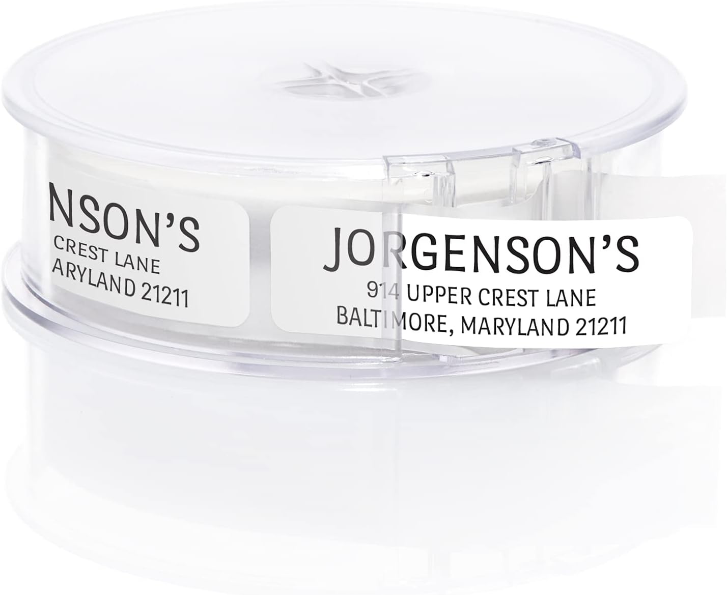 White with Black Print Modern Rolled Address Label/Roll of 250 Personalized Address Labels/Designer Return Address Stickers in Elegant Plastic Dispenser