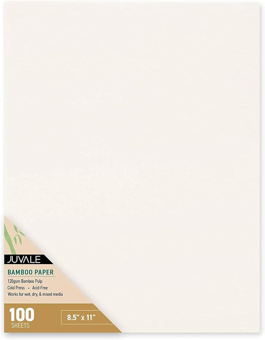 100-Pack Cold Press Bamboo Mixed Media Paper Sheets - 8.5 x 11 in Drawing Paper for Painting, Sketchbooks, Acrylic & Marker Art Supplies