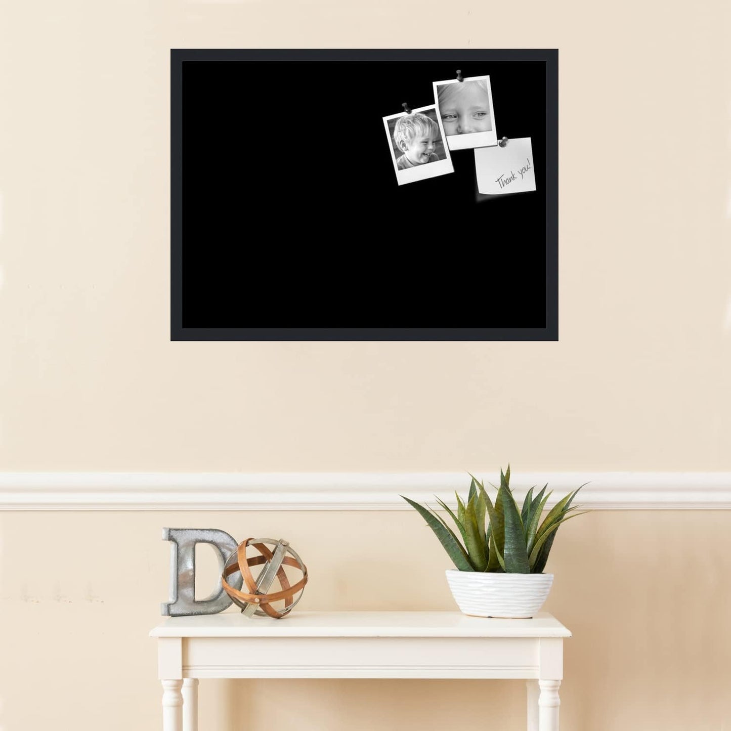 PinPix 30x22 Inch Cork Bulletin Board. This Decorative Framed Pin Board Comes with Solid Black Design and a Satin Black Frame. Ideal for Home Office Decor or Message Board (PinPix-622)