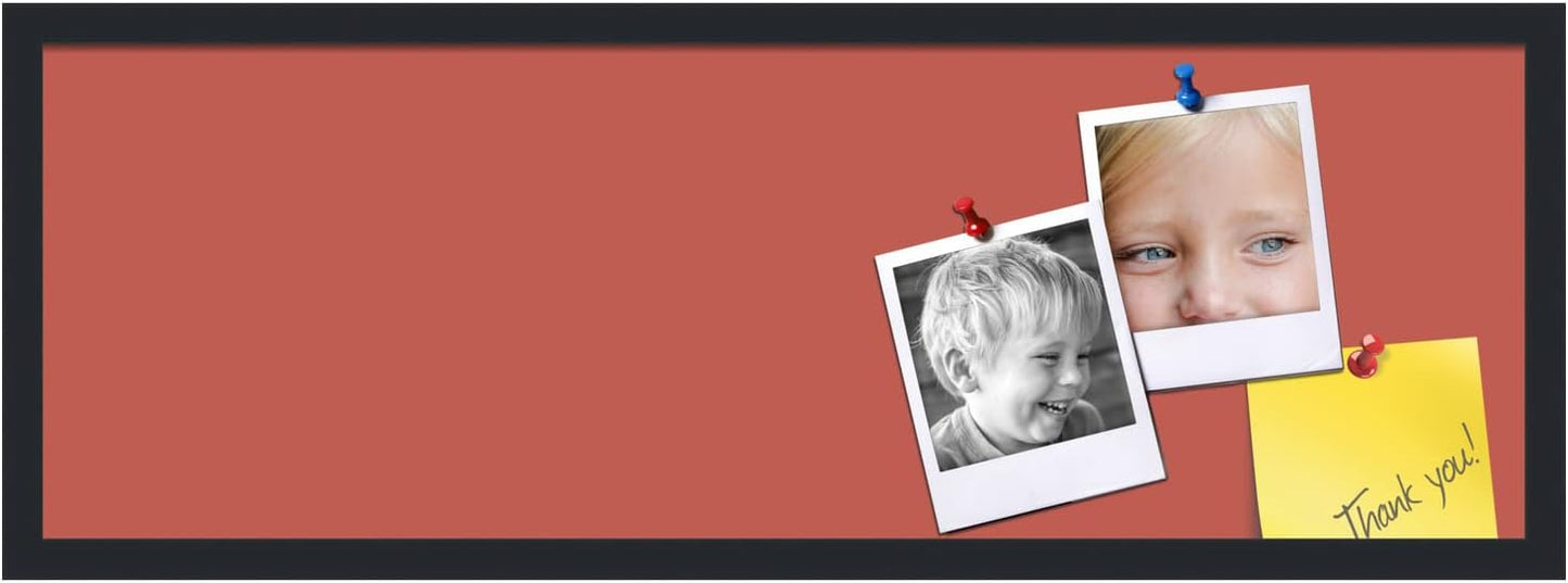 PinPix 36x12 Inch Cork Bulletin Board. This Decorative Framed Pin Board Comes with Crimson Pastel Design and a Satin Black Frame. Ideal for Home Office Decor or Message Board (PinPix-1807)