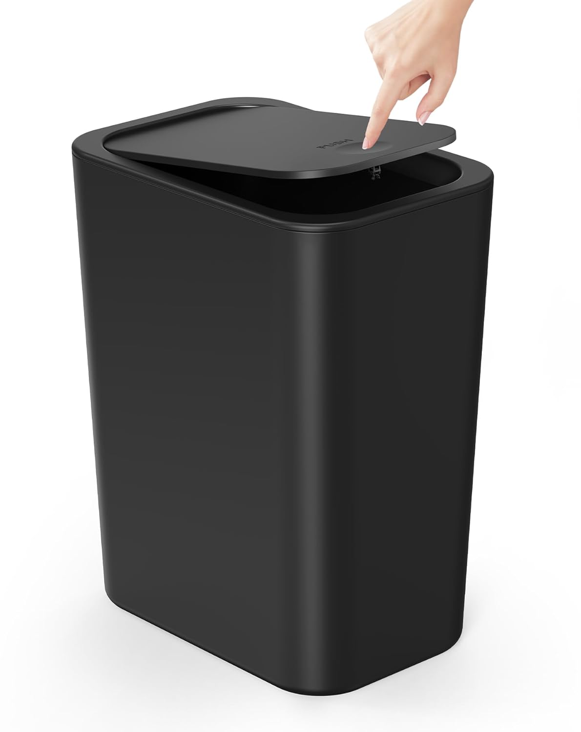 Cesun Bathroom Trash Can with Lid, 2.6 Gallon Small Black Garbage Can, Press Top Lid Trash Bin, Dog Proof Trash Cans Plastic Waste Basket for Bedroom Toilet Office