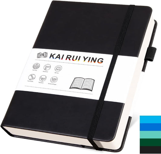 KaiRuiYing Lined Journal Notebook with Pen Holder, 320 Pages, 7.6'' × 10.3'' Large Size B5-100 GSM Thick Paper, for Writing, Work, Office, Leather Hardcover