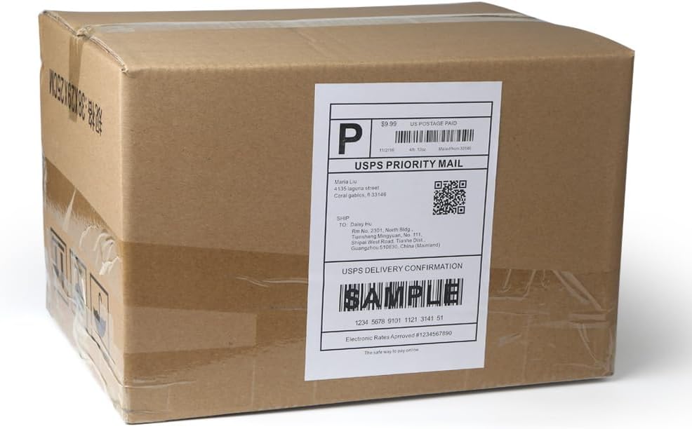 [100 Sheets; 200 Labels] Half Sheet Self Adhesive Shipping Label for Laser & Inkjet Printers, 2 Per Page Self Adhesive Mailing Labels – White 8.5'' x 5.5''