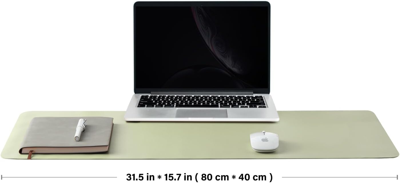 Leather Desk Mat - Non-Slip PU Pad for Office and Home - Organization Accessory - Ideal for Large Mouse Pads (Light Green, 31.5" x 15.7")