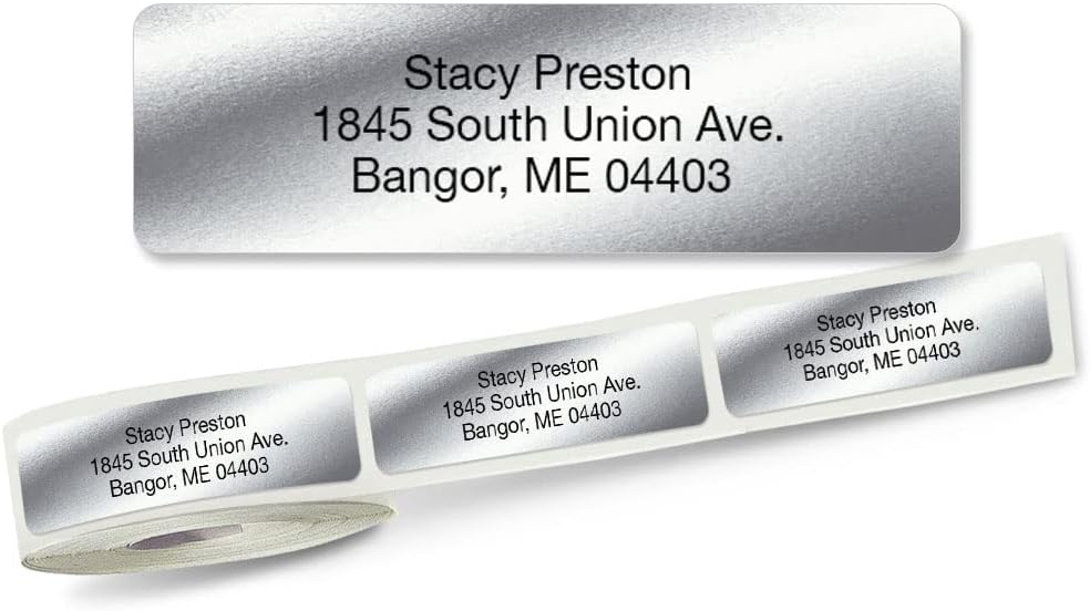 Personalized Return Address Labels, Roll of 500 Silver Foil Self-Adhesive Labels Without Dispenser, Customize with Name & Shipping Address, Colorful Images