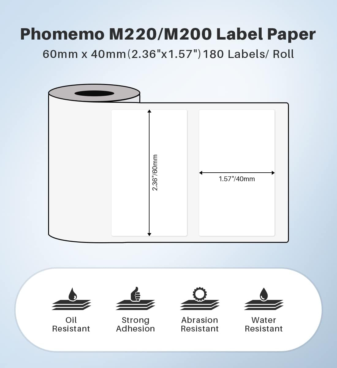 Phomemo M220 Labels,3 Rolls Self-Adhesive Stickers, 2.36'' x 1.57'' Compatible with Phomemo M220/M250/M260/M221/M200 Label Maker, for Office,Warehouse,Address,Mailing,Price Tag,180Pcs /Roll
