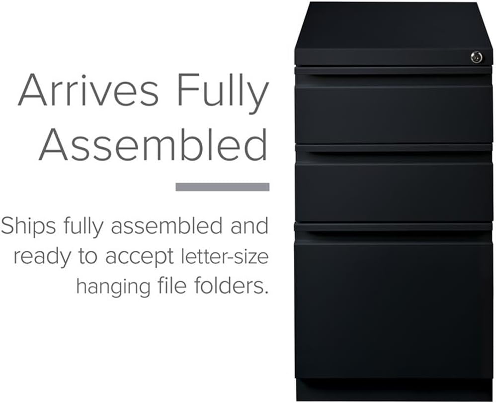 Pemberly Row 3 Drawers 27.75" Vertical Black Metal Filing Cabinet Lockable Pre-Assembled Stationary Letter Size for Home, Office