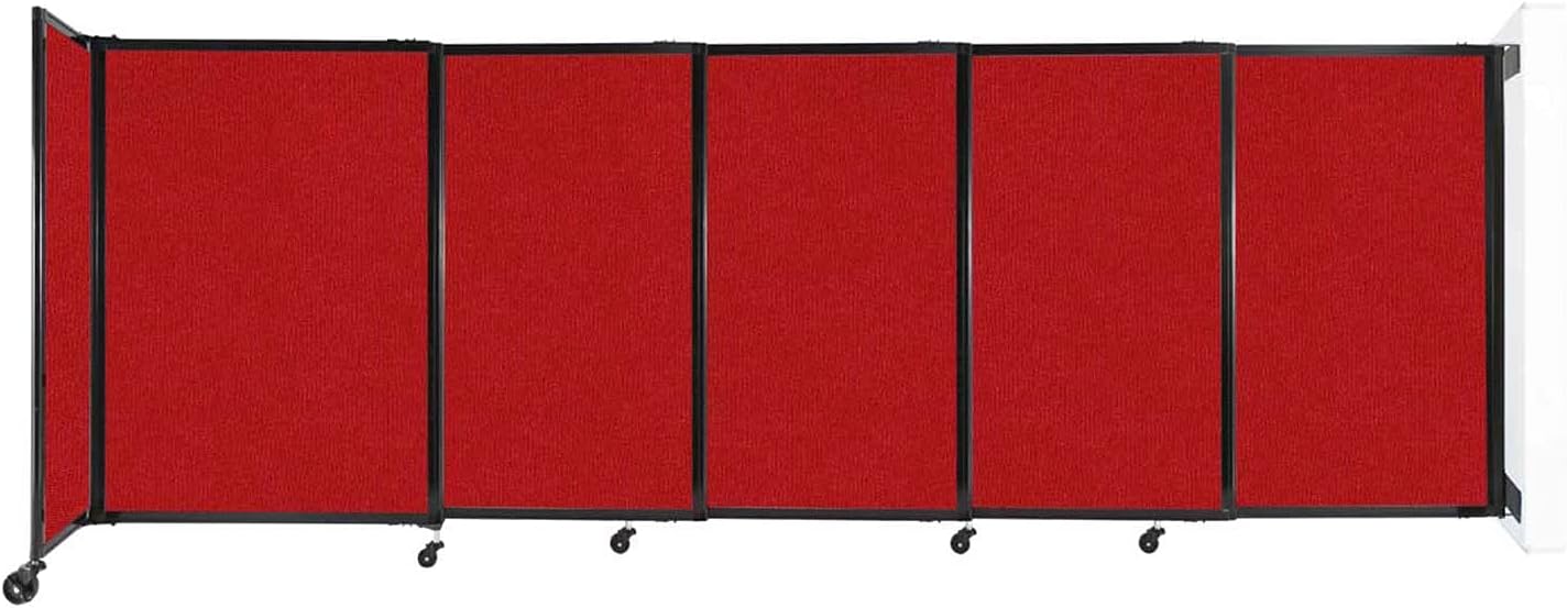 Wall-Mounted Sliding StraightWall Room Divider | Adjustable Widths | Locking Wheels | Room Separator | Up to 11'3" Wide x 4' Tall Red Fabric Panels
